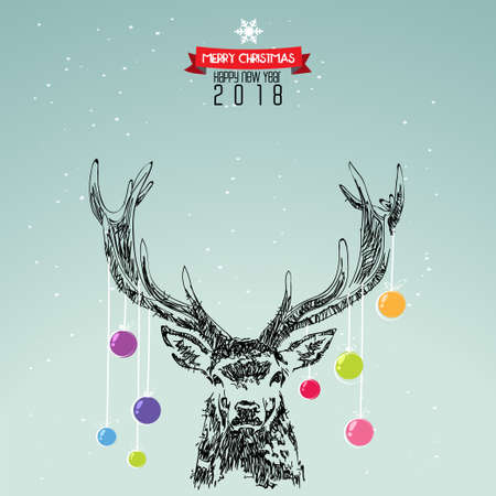 Beautiful hand drowning with Christmas balls. Vector illustration.のイラスト素材