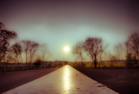 sunset bridge railingの写真素材