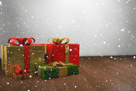 christmas gifts with snowの写真素材