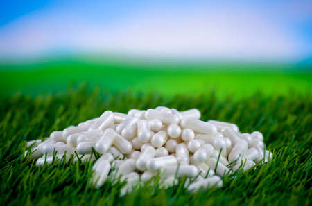 pills on a meadowの写真素材