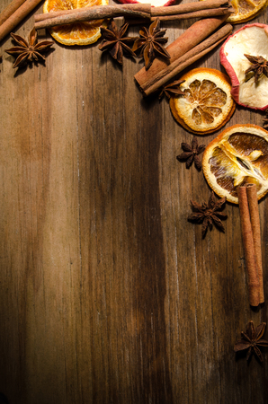 Star anise, cinnamon sticks and dried orangesの写真素材