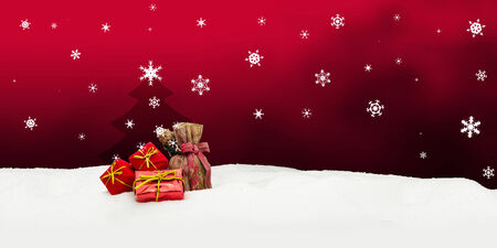 Christmas background - Christmas tree - gifts - red - Snowの写真素材