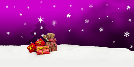 Christmas background - Christmas tree - gifts - pink - Snowの写真素材