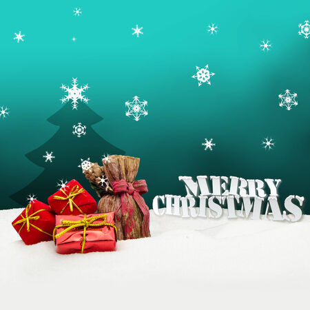 Christmas background - Christmas tree - gifts - turquoise - Snowの写真素材