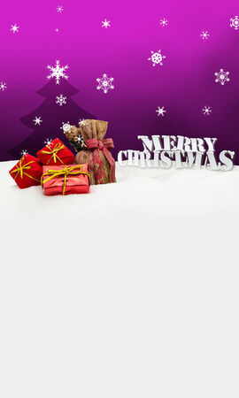 Christmas background - Christmas tree - gifts - pink - Snowの写真素材