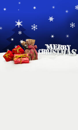 Christmas background - Christmas tree - gifts - blue - Snowの写真素材