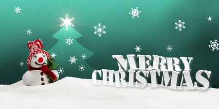 snowman Merry Christmas turquoiseの写真素材