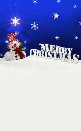 snowman Merry Christmas blueの写真素材