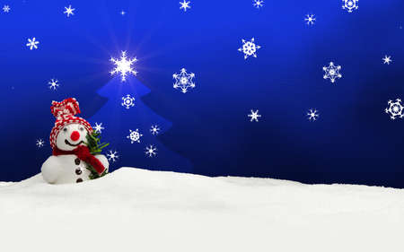 snowman Merry Christmas blueの写真素材