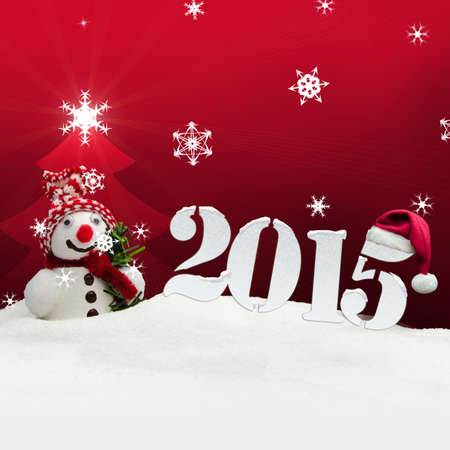 snowman 2015 happy new year redの写真素材