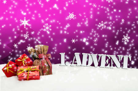 Christmas advent with gift or present and snow background

