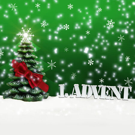 Christmas advent with gift or present and snow backgroundの写真素材