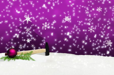 Hammer Hand Tool Snow Christmas Greeting Cardの写真素材