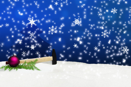 Hammer Hand Tool Snow Christmas Greeting Cardの写真素材