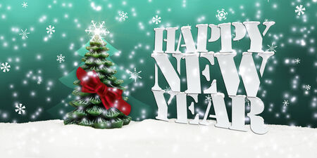 Happy New Year Christmas Winter Snow on turquoiseの写真素材