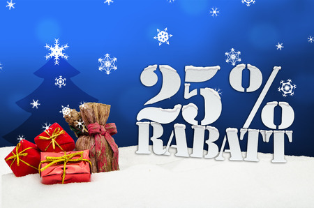 Christmas gifts 25 percent Rabatt Discount blueの写真素材