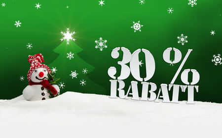 Christmas snowman 30 percent Rabatt Discount greenの写真素材