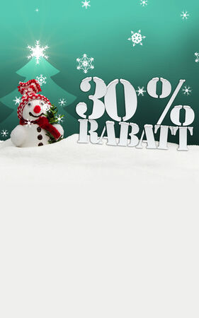 Christmas snowman 30 percent Rabatt Discount turquoiseの写真素材