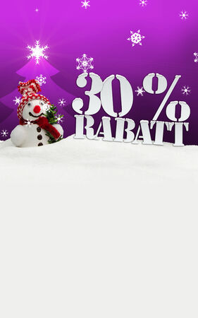 Christmas snowman 30 percent Rabatt Discount pinkの写真素材