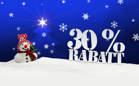 Christmas snowman 30 percent Rabatt Discount blueの写真素材