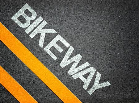 Bikeway Bicycle Way Road Asphalt Text Writingの写真素材