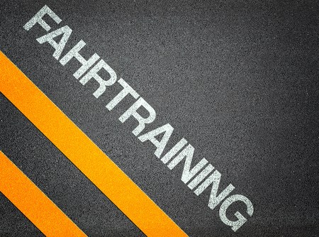 German Fahrtraining driver training Text Writing Road Asphalt Word Floor Groundの写真素材