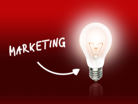 Marketing Bulb Lamp Energy Light red Background Ideaの写真素材