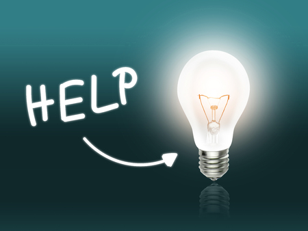 Help Bulb Lamp Energy Light turquoise Background Ideaの写真素材