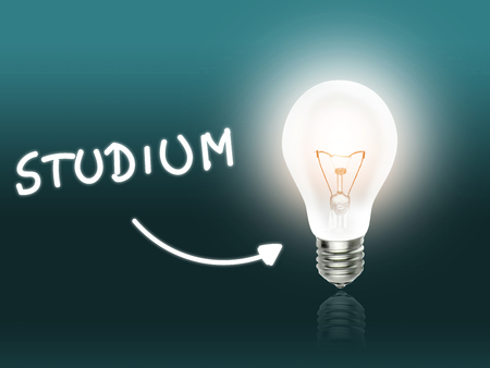 Studium Bulb Lamp Energy Light turquoise Background Ideaの写真素材