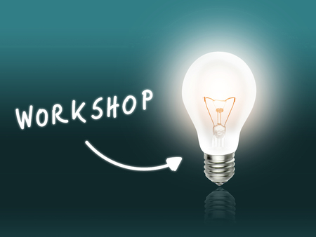 Workshop Bulb Lamp Energy Light turquoise Background Ideaの写真素材