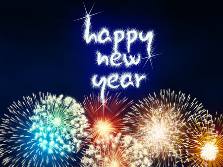 colorful impressive fireworks happy new year celebrationの写真素材