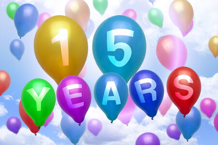 15 years happy birthday balloon colorful balloons partyの写真素材