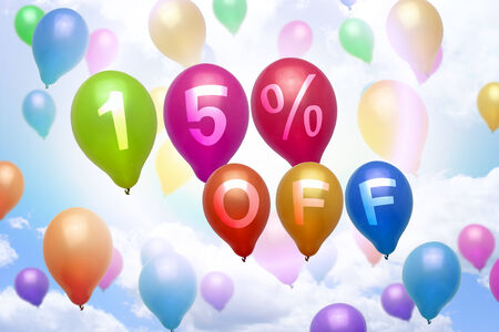 15 percent off discount balloon colorful balloons partyの写真素材