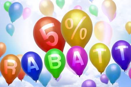 German 5 percent off Rabatt balloon colorful balloons partyの写真素材