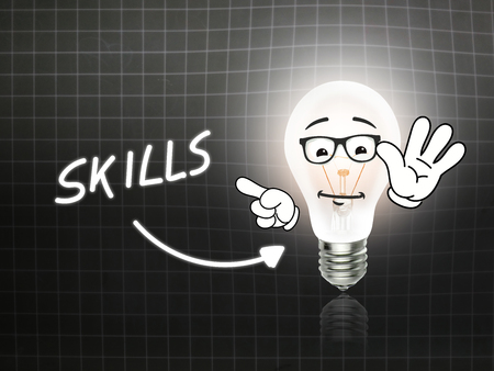 Skills Bulb Lamp Energy Light blackboard Background Ideaの写真素材