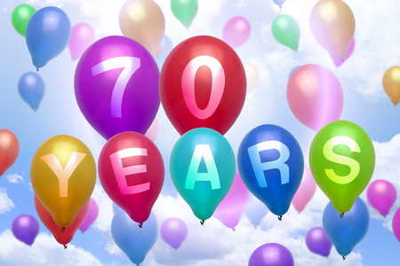 70 years happy birthday balloon colorful balloons partyの写真素材