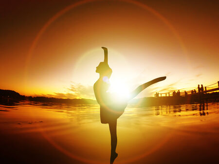Silhouette Freedom Sunset Energy Life Free orangeの写真素材