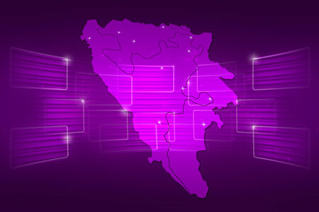 Bosnia and Herzegovina Map World map News Communication delivery purpleの写真素材
