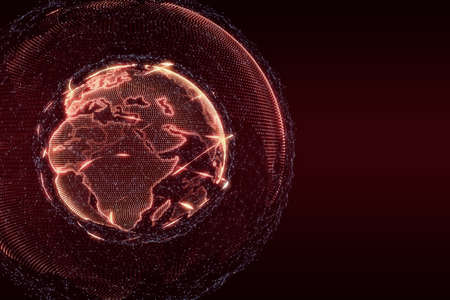 World News Earth Globe glow shine lines transparent illustration redの写真素材