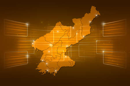 North Korea Map World map News Communication delivery yellow goldの写真素材