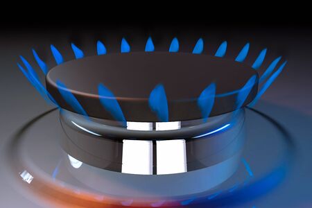 gas blue flame kitchen cook fire butane 3d rendering illustrationの写真素材