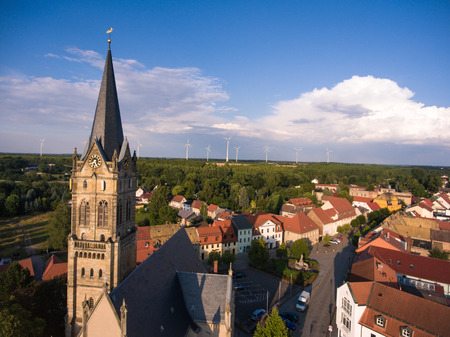 Old church Lucka medieval town Germany Thuringia panoramaの写真素材