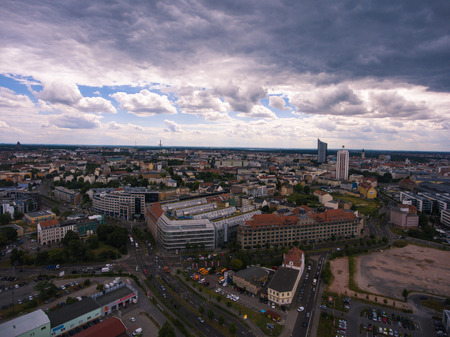 Leipzig, Panorama aerial view town city clouds cloudyの写真素材