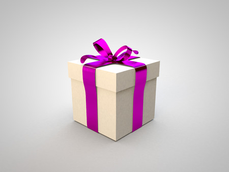 Gift box with piunk ribbon bow 3d illustration rendering presentの写真素材