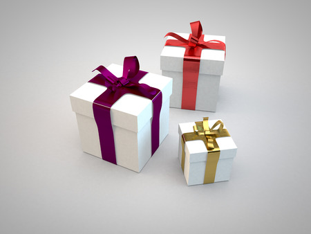 Gift boxes with ribbon bow 3d illustration rendering presentの写真素材