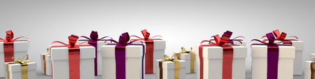Gift boxes with ribbon bow 3d illustration rendering presentの写真素材