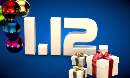 1 12 date calendar gift box christmas tree balls 3d illustration renderingの写真素材