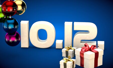 10 12 date calendar gift box christmas tree balls 3d illustration renderingの写真素材