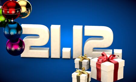 21 12 date calendar gift box christmas tree balls 3d illustration renderingの写真素材