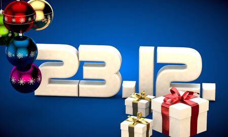 23 12 date calendar gift box christmas tree balls 3d illustration rendering